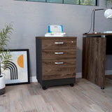 Archivador Home Office Coñac y Wengue 49.1x71.6cm Con Ruedas y Tres Cajones - ARCHIVADORES | Bylmo