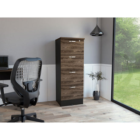 Archivador Home Office Coñac y Wengue 47.5x132.2cm Con Cuatro Cajonres - ARCHIVADORES | Bylmo