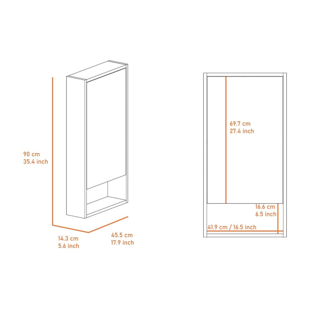 Gabinete de Baño Rectangular Mariana Wengue 45.5x90cm Con Espejo y Dos Entrepaños - GABINETES DE BANHO | Bylmo