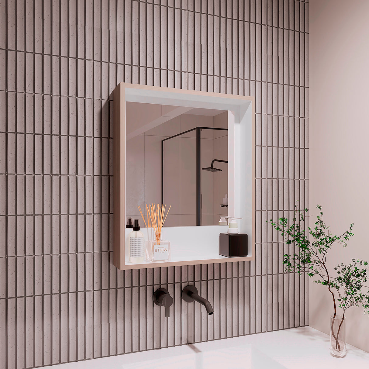 Gabinete de Baño Cuadrado Muse Bardolino y Blanco 52x62.2cm Con Espejo y Un Entrepaño - GABINETES DE BANHO | Bylmo