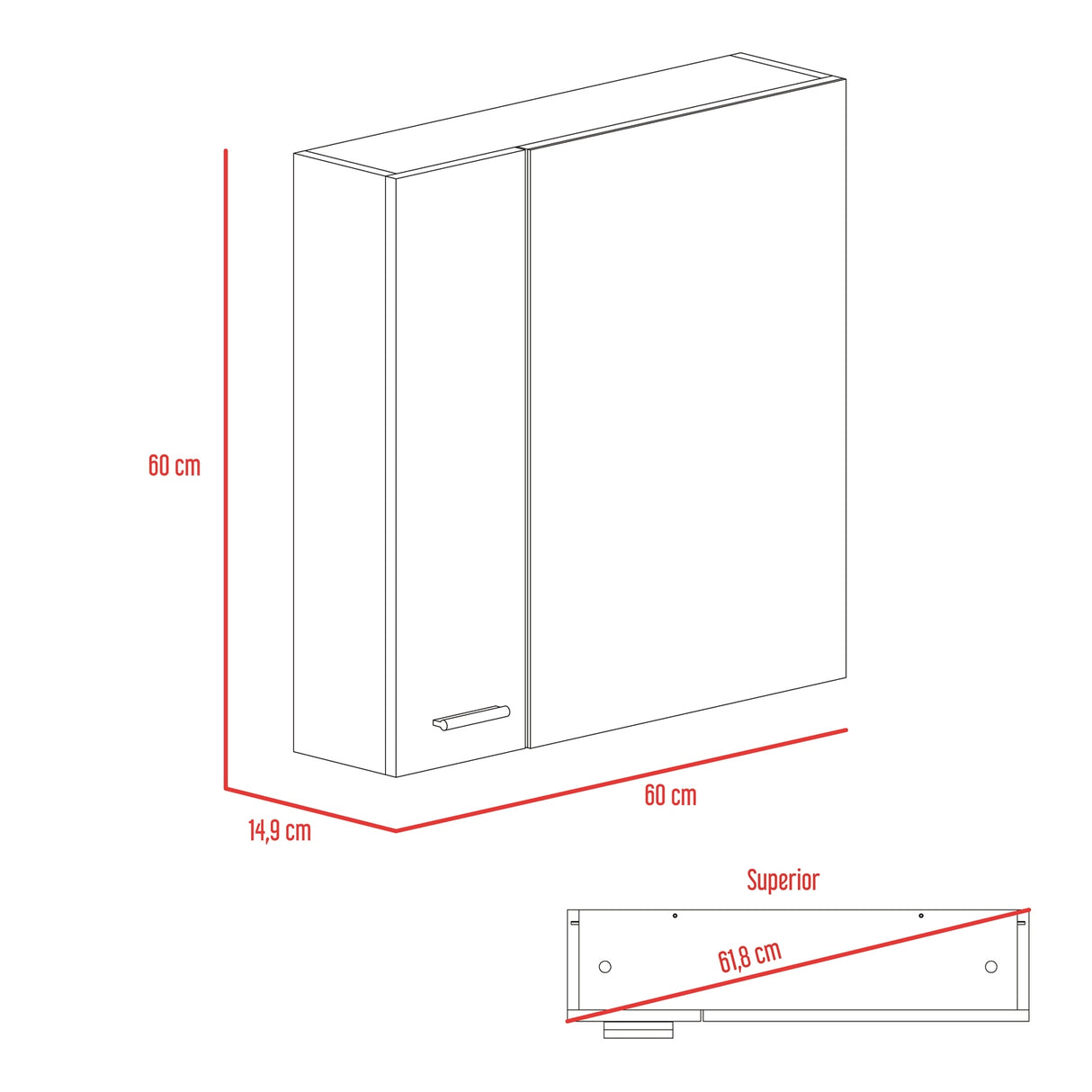 Gabinete de Baño Rectangular Sines Duna 60x60cm Con Espejo y Dos Entrepaños - GABINETES DE BANHO | Bylmo