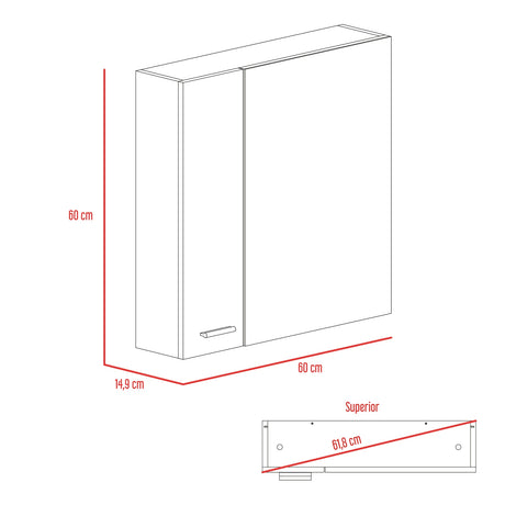 Gabinete de Baño Rectangular Sines Duna 60x60cm Con Espejo y Dos Entrepaños - GABINETES DE BANHO | Bylmo