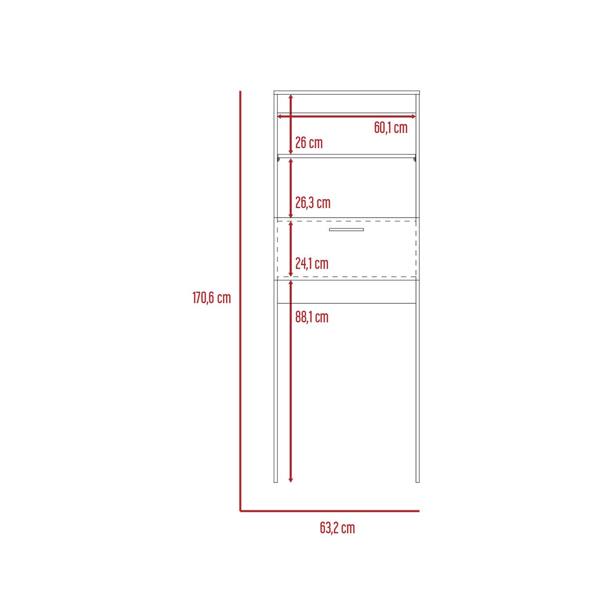Organizador de Baño Manchester Wengue 63.2x170.6cm Con Patas y Dos Entrepaños - OTROS MUEBLES PARA BANHO | Bylmo