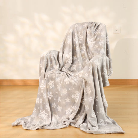 Cobija Christmas Copos De Nieve Gris 200x230cm Muy Suave y Ligera - COBIJAS Y MANTAS | Bylmo