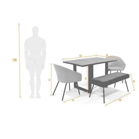 Combo Comedor Rectangular Marsella Mostaza y Azul 122x75cm De Cuatro Puestos Con Dos Sillas y Un Butaco - COMEDORES | Bylmo