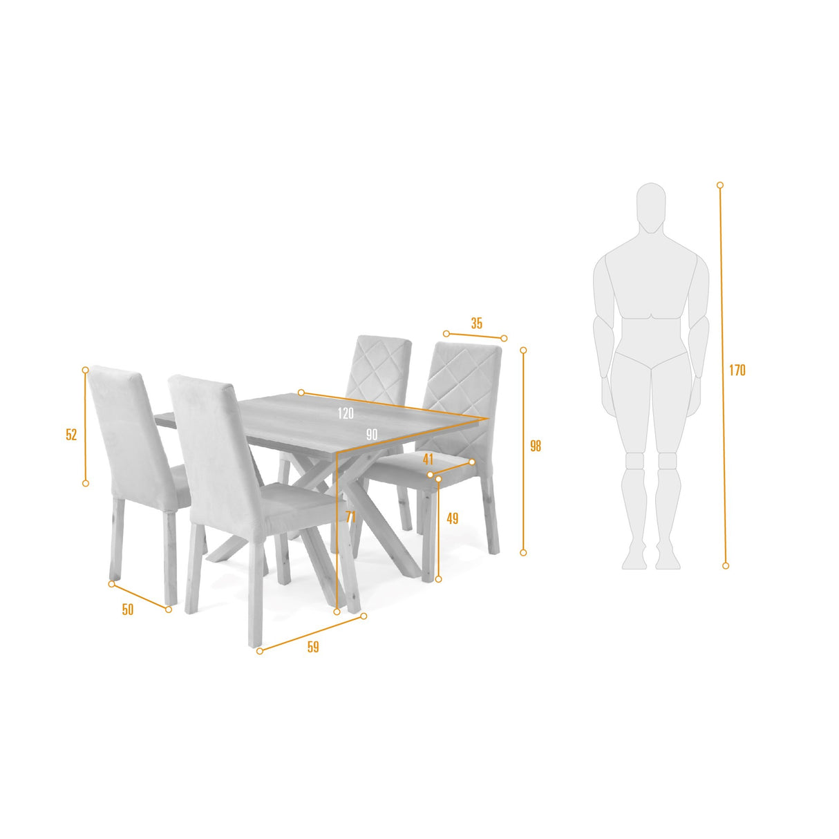 Combo Comedor Rectangular Astoria Plata y Mácula 120x71cm De Cuatro Puestos Con Cuatro Sillas - COMEDORES | Bylmo