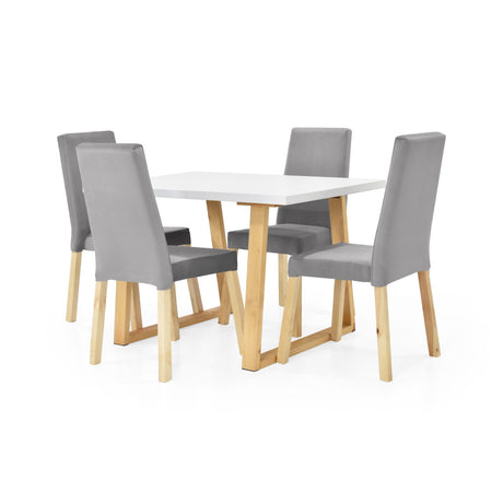 Combo Comedor Rectangular Andara Plata y Blanco 120x75.5cm De Cuatro Puestos Con Cuatro Sillas - COMEDORES | Bylmo