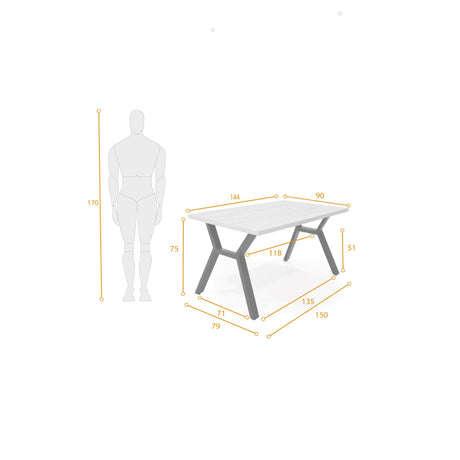 Comedor Rectangular Miuta Duna y Negro Metálico 144x75cm De Cuatro Puestos Sin Sillas - COMEDORES | Bylmo