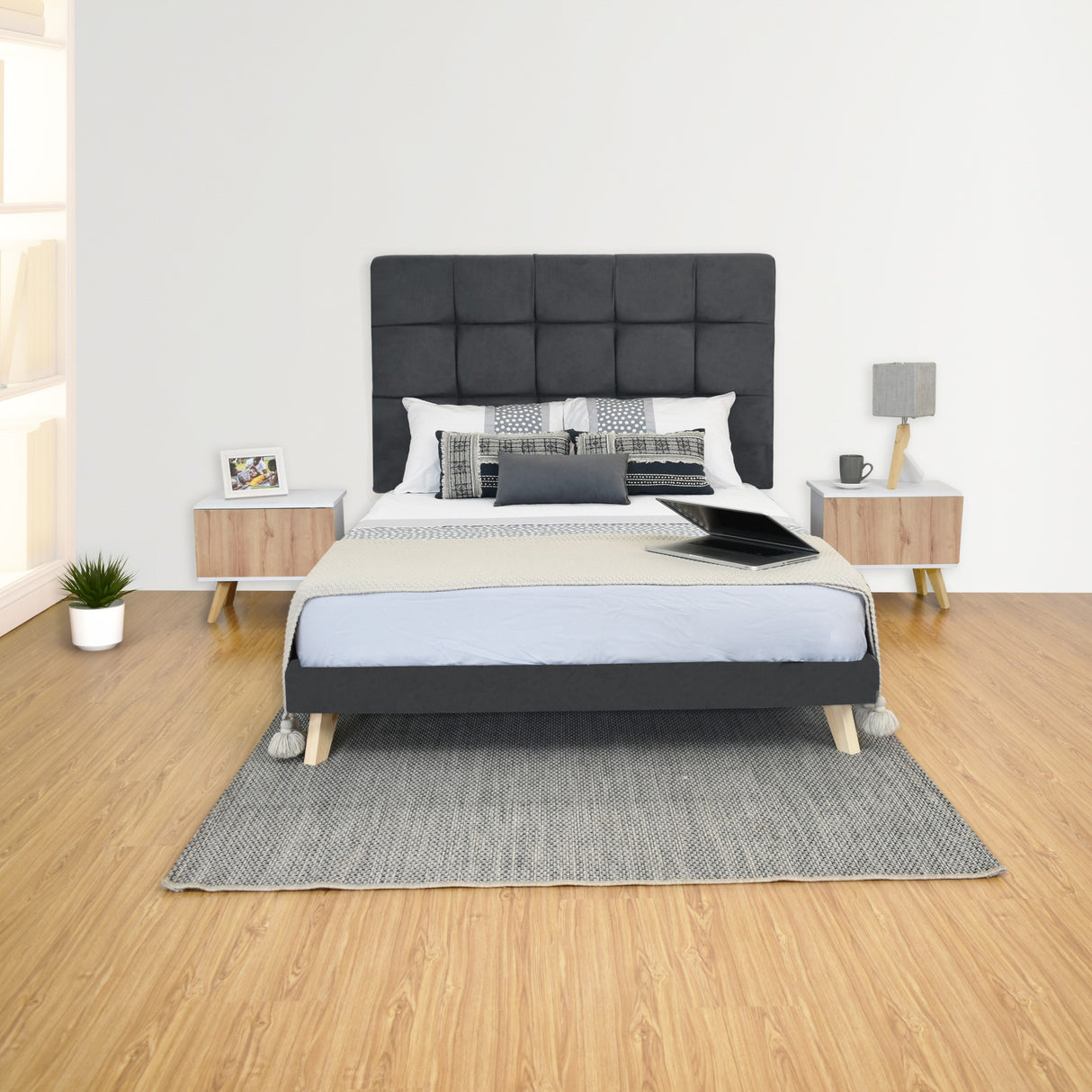 Cabecero Abullonado Brend Gris Natural 176x132cm Para Cama Queen - CABECEROS | Bylmo