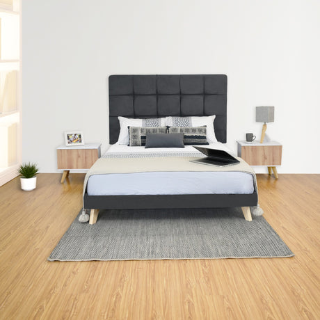 Cabecero Abullonado Brend Gris Natural 176x132cm Para Cama Queen - CABECEROS | Bylmo