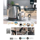 Hervidor Negro y Plateado de Acero Inoxidable 17x24cm Para 1.9 Litros - HERVIDORES | Bylmo
