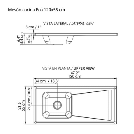 Cocina Modular Ambar Blanco 120x75cm Con Mesón y Sin Estufa - COCINAS | Bylmo