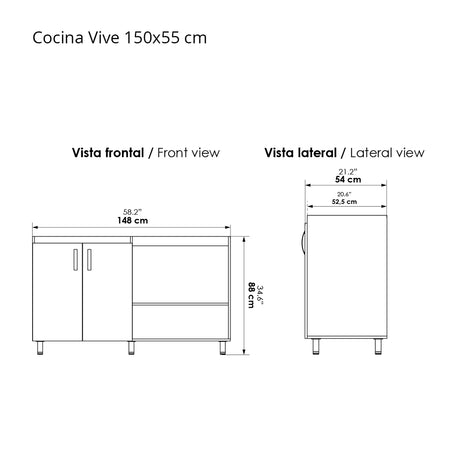 Cocina Modular Vive Soder 150x88cm Con Mesón y Con Estufa - COCINAS | Bylmo