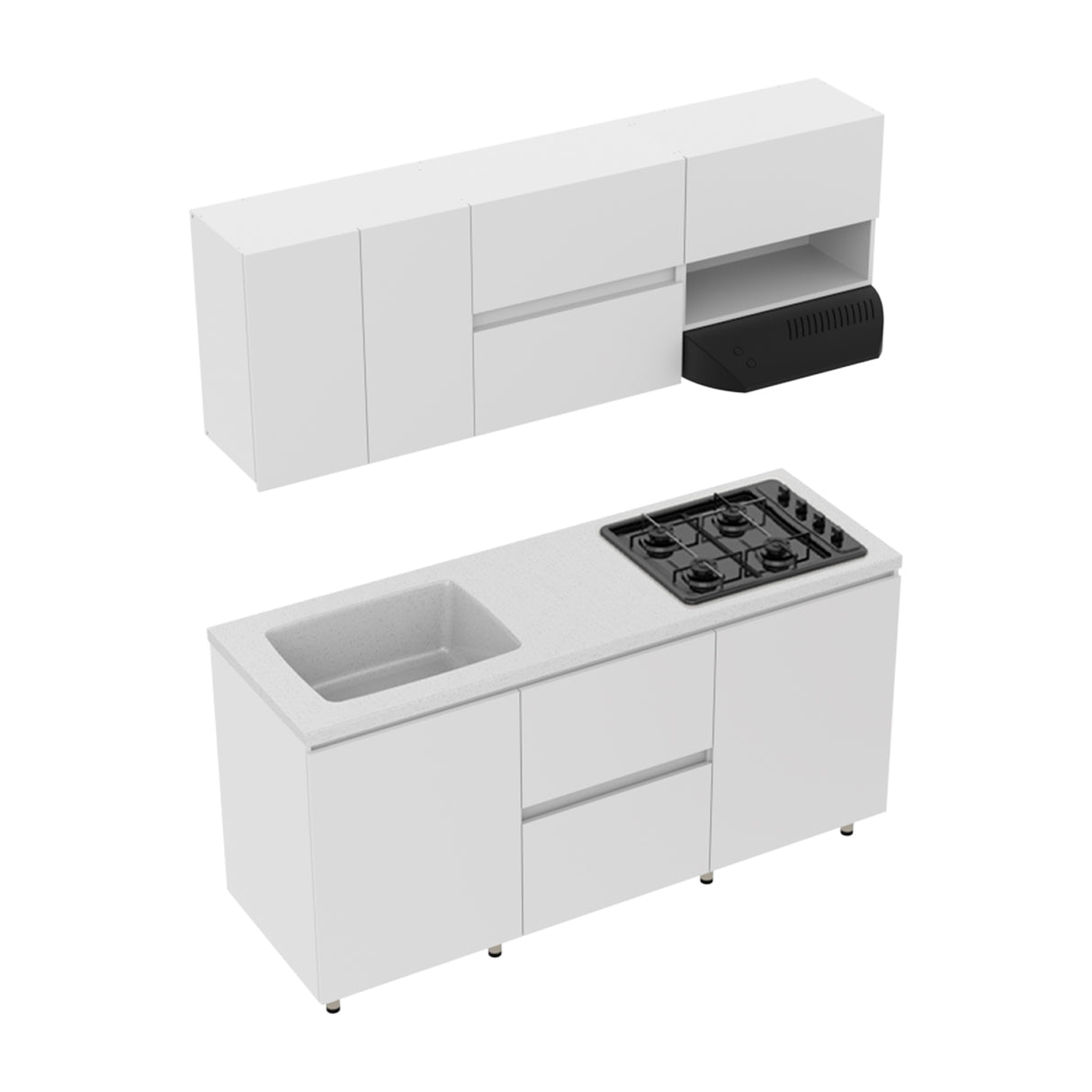 Cocina Modular Zafiro Blanco y Granito Perla 180x75cm Con Mesón y Con Estufa - COCINAS | Bylmo