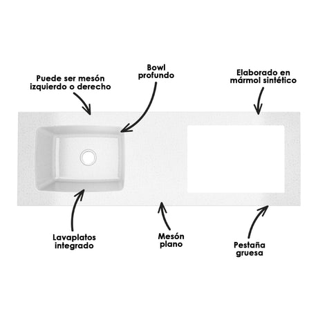 Cocina Modular Zafiro Blanco y Granito Perla 180x75cm Con Mesón y Con Estufa - COCINAS | Bylmo