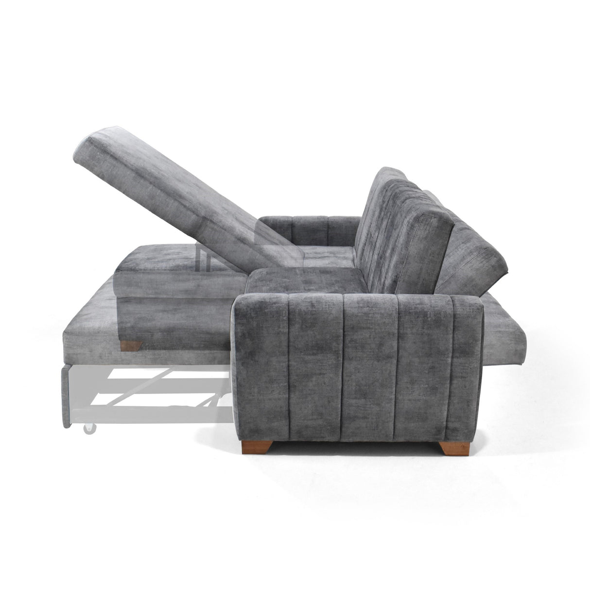 Sofacama Derecho Apolo Gris 220x92cm De Tres Puestos Reclinable Con Apoya Brazos