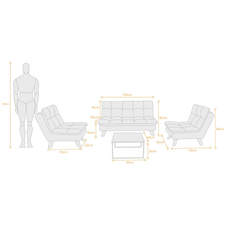 Sala Toulouse Gris 140x80cm de Cuatro Puestos - SOFAS Y POLTRONAS | Bylmo