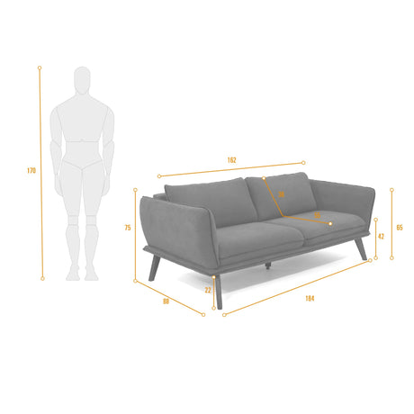 Sofá Hudson Gris 184x75cm de Tres Puestos con Apoya Brazos - SOFAS Y POLTRONAS | Bylmo
