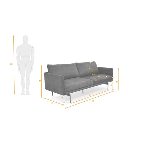 Sofá Mubi Gris 197x82cm de Tres Puestos con Apoya Brazos - SOFAS Y POLTRONAS | Bylmo