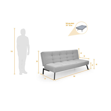 Sofacama Asher Plata 184x80cm de Tres Puestos Recinable - SOFAS Y POLTRONAS | Bylmo
