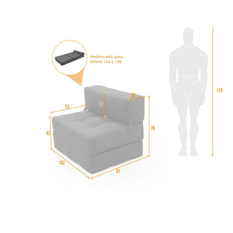 Sofacama Bosnia Gris 102x78cm de Un Puesto Recinable - SOFAS Y POLTRONAS | Bylmo