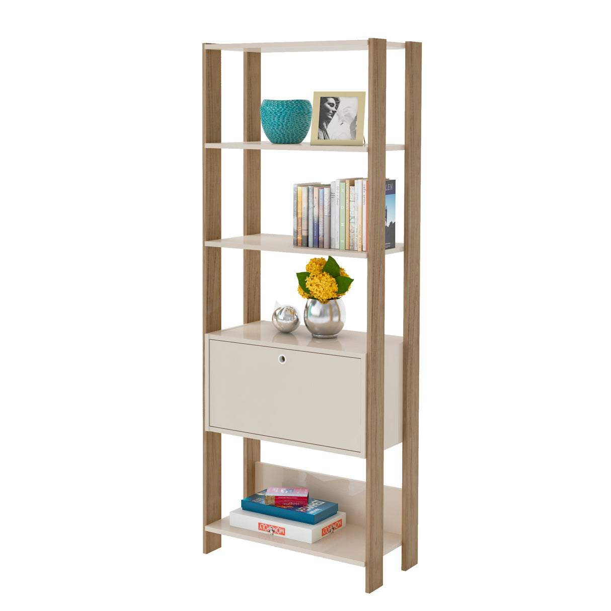 Estantería Rectangular Match Roble y Off White 63x166cm Con Cinco Entrepaños - BIBLIOTECAS Y ESTANTERIAS | Bylmo