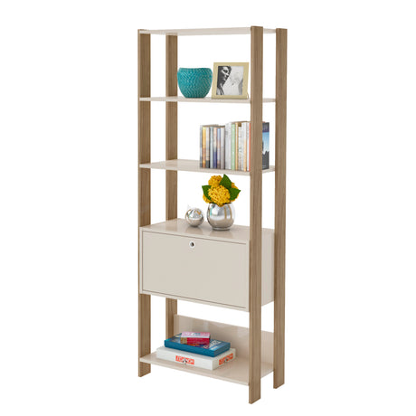Estantería Rectangular Match Roble y Off White 63x166cm Con Cinco Entrepaños - BIBLIOTECAS Y ESTANTERIAS | Bylmo