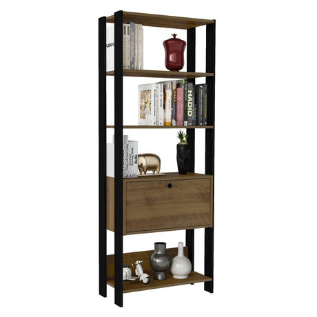 Estantería Rectangular Match Pino y Negro 63x166cm Con Cinco Entrepaños - BIBLIOTECAS Y ESTANTERIAS | Bylmo