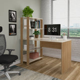 Escritorio con Biblioteca Match Roble y Off White 120x134cm con Tres Repisas - ESCRITORIOS | Bylmo