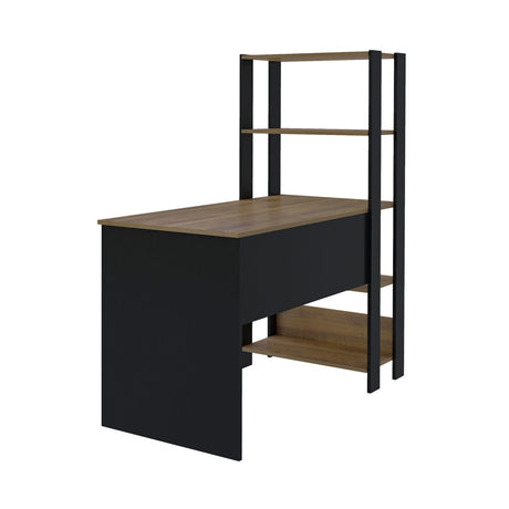 Escritorio con Biblioteca Match Pino y Negro 120x134cm con Tres Repisas - ESCRITORIOS | Bylmo