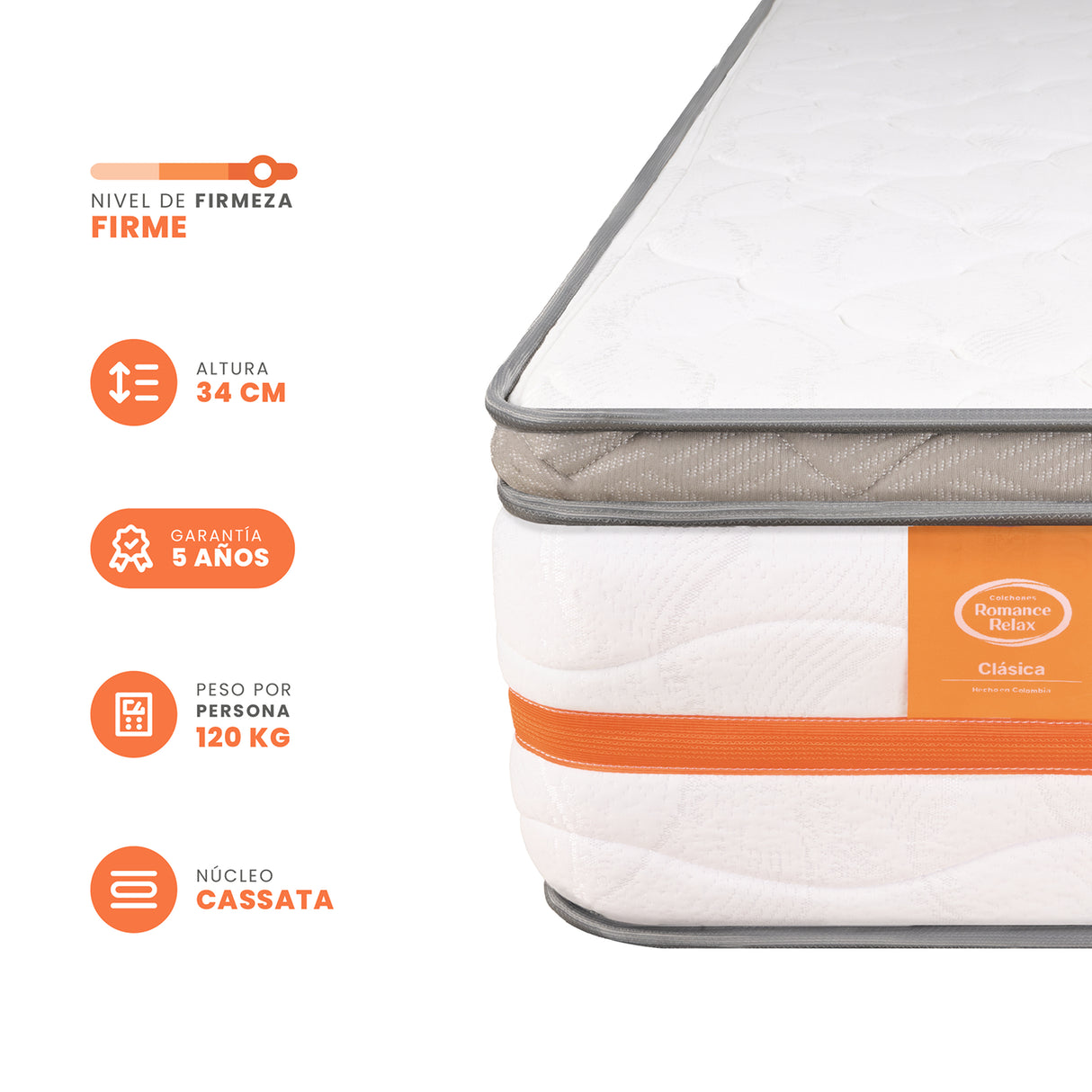 Colchón Firme Cromo Pro Blanco Queen 160x190cm Ortopedico con Pillow Sencillo - COLCHONES | Bylmo