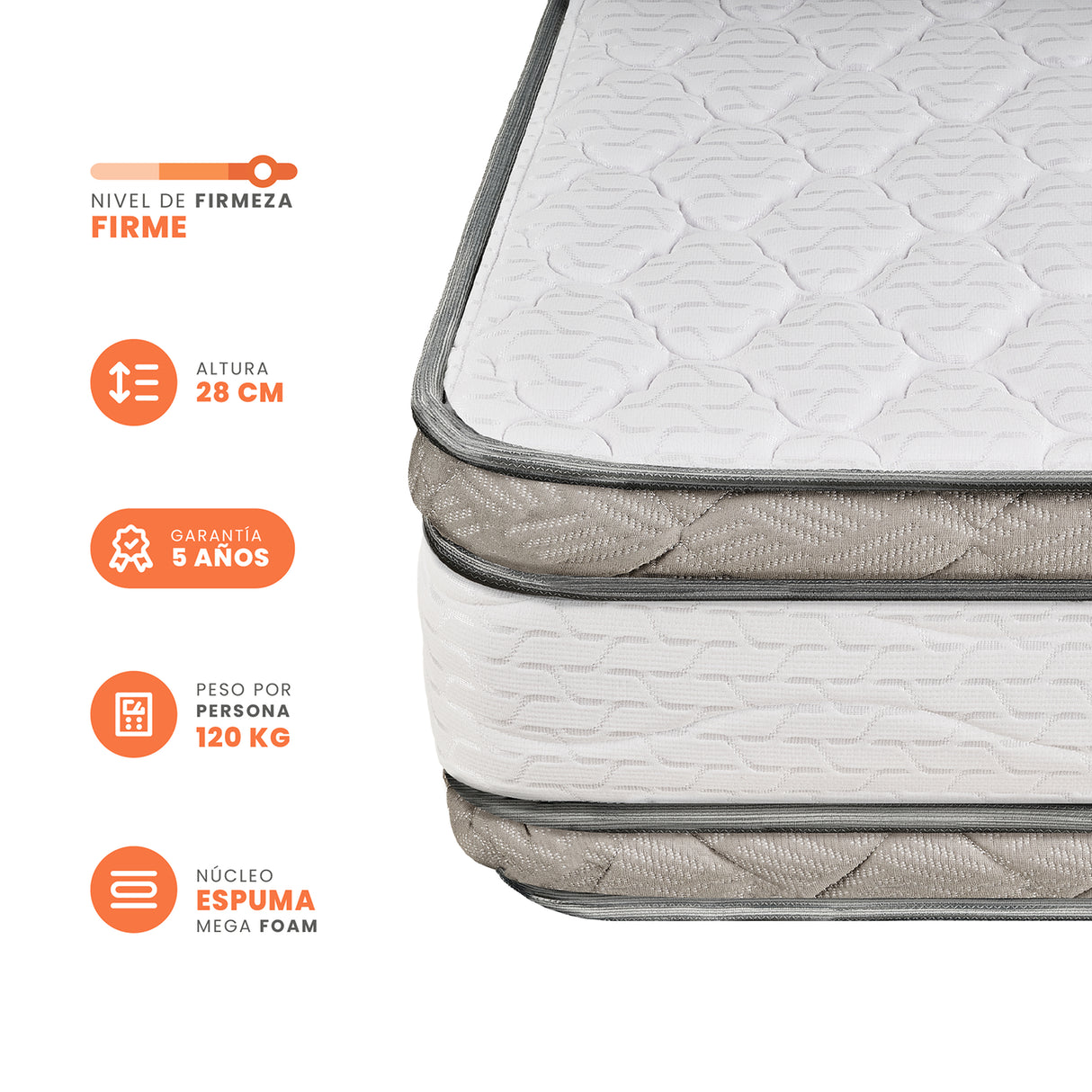 Colchón Firme Pedic Foam Blanco Semidoble 120x190cm Ortopedico con Pillow Doble - COLCHONES | Bylmo