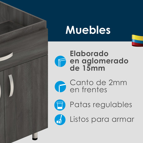 Barra de Cocina Ambar Soder 120x88cm con Mesón de Mármol Sintético y Cuatro Compartimientos - BARRAS Y MUEBLES AUXILIARES | Bylmo