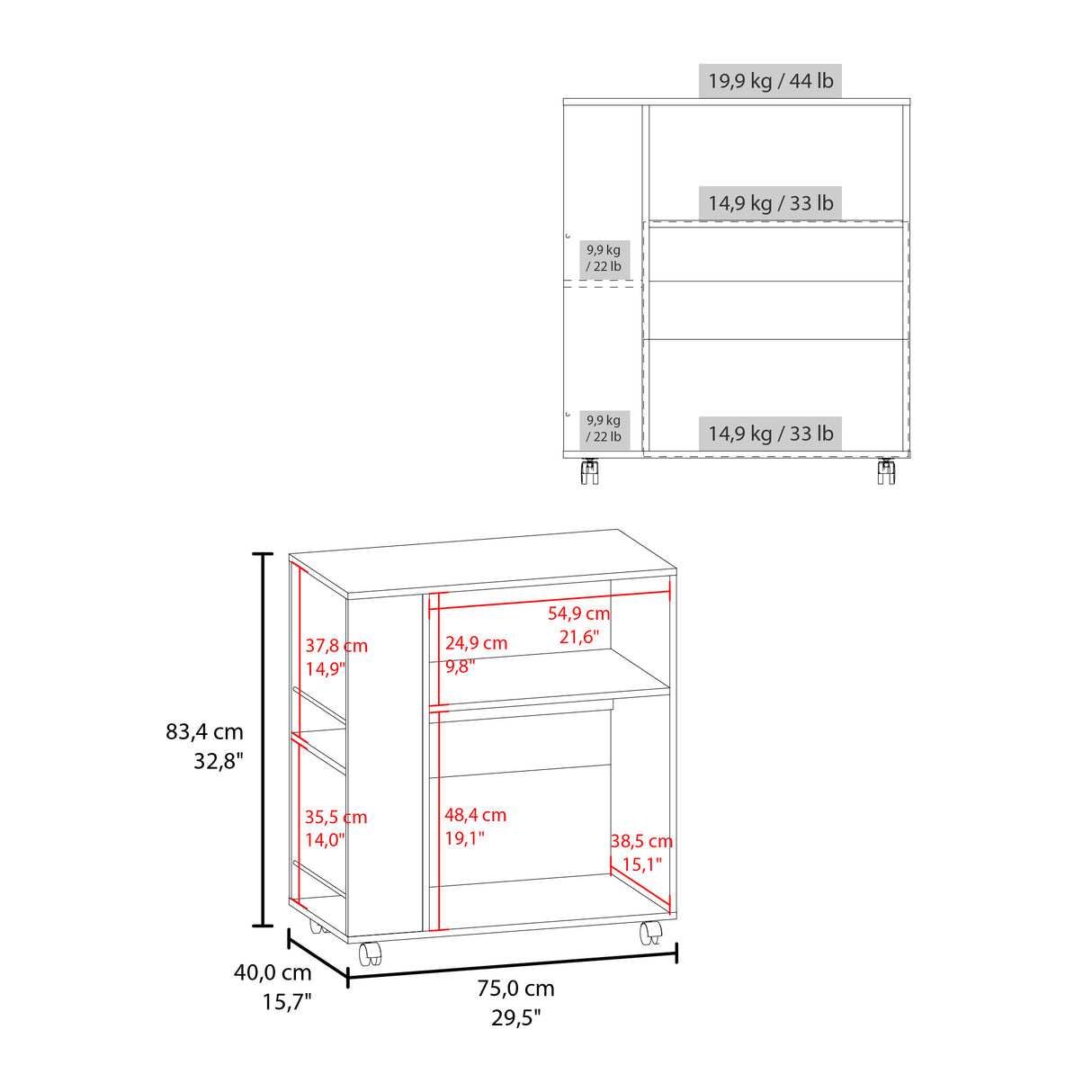 Mueble Microondas Eldon Wengue 75x83.4cm Con Ruedas - ALACENAS Y MUEBLES MICROONDAS | Bylmo