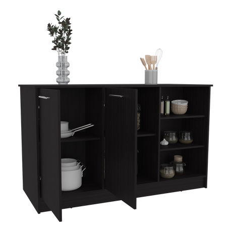 Isla de Cocina Ginger Wengue 150x90.6cm Con Seis Compartimientos - BARRAS Y MUEBLES AUXILIARES | Bylmo