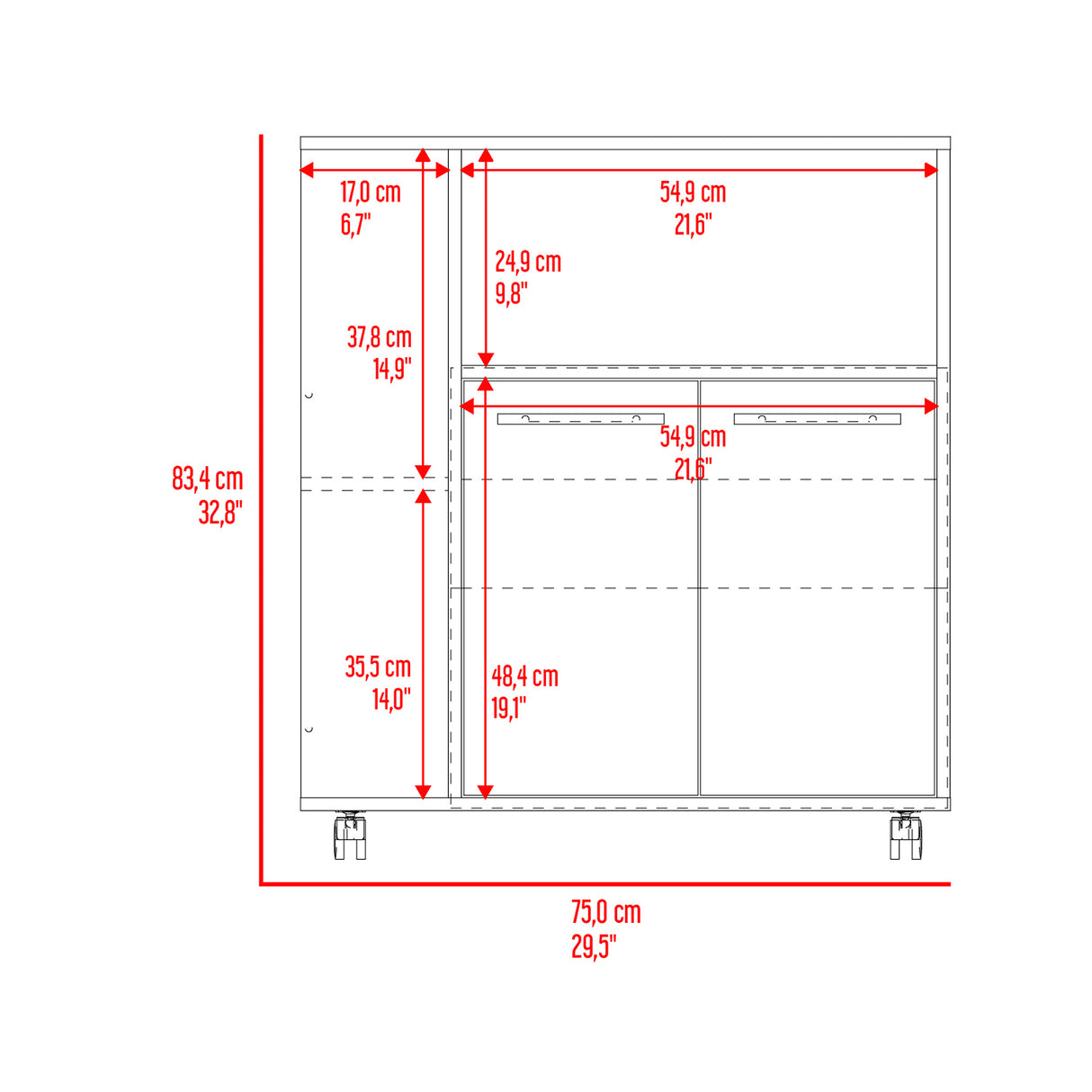 Mueble Auxiliar de Cocina Eldon Wengue y Bardolino 75x83.4cm Con Cinco Compartimientos y Con Ruedas - BARRAS Y MUEBLES AUXILIARES | Bylmo