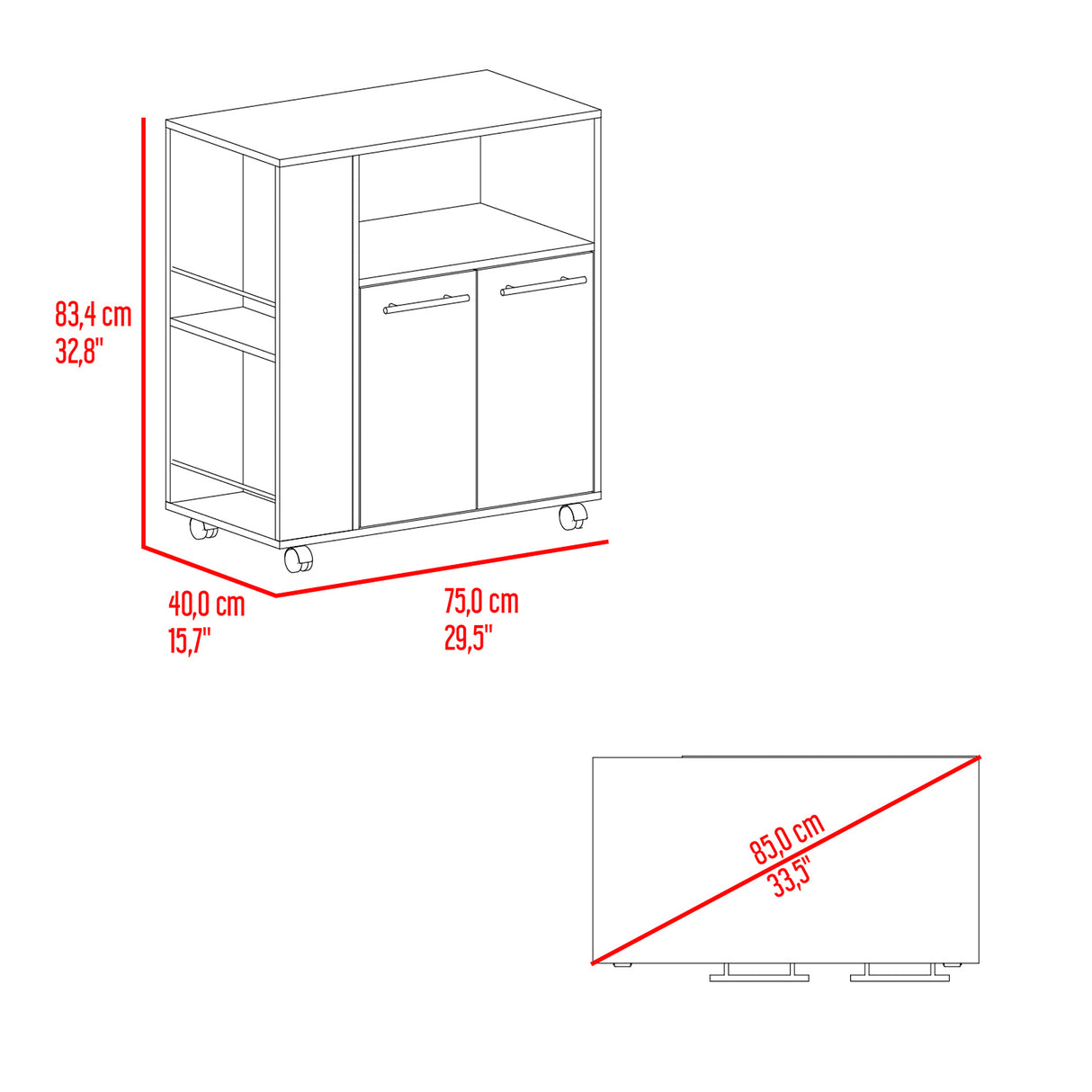 Mueble Auxiliar de Cocina Eldon Wengue y Bardolino 75x83.4cm Con Cinco Compartimientos y Con Ruedas - BARRAS Y MUEBLES AUXILIARES | Bylmo
