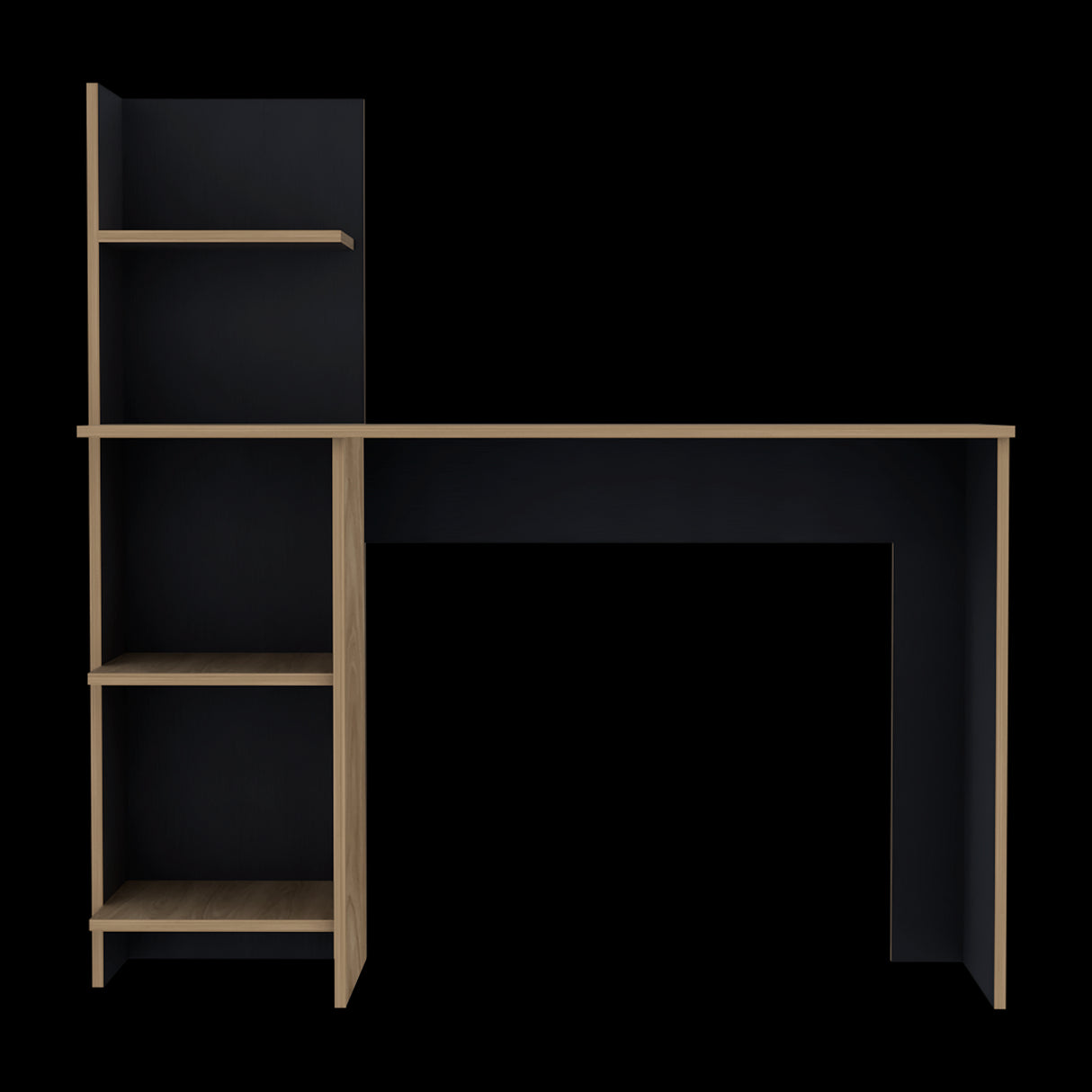 Escritorio con Biblioteca Vilna Fresno Europeo y Wengue 120x120.6cm sin Cajones - ESCRITORIOS | Bylmo