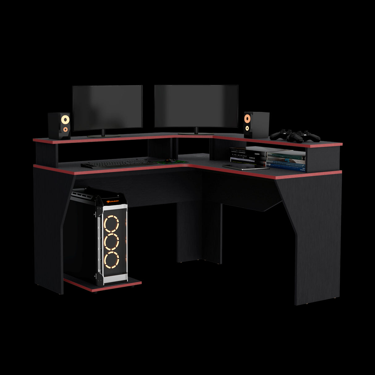Escritorio Gamer Guma Wengue y Rojo 128x88.5cm sin Cajones - ESCRITORIOS | Bylmo