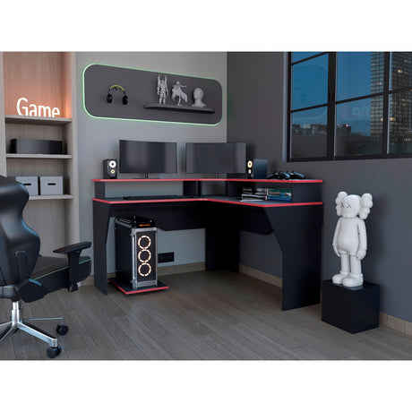 Escritorio Gamer Guma Wengue y Rojo 128x88.5cm sin Cajones - ESCRITORIOS | Bylmo
