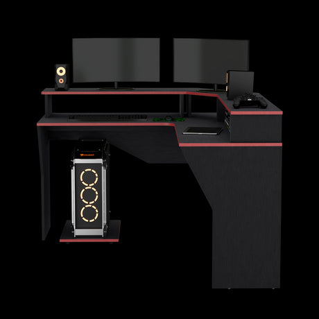 Escritorio Gamer Guma Wengue y Rojo 128x88.5cm sin Cajones - ESCRITORIOS | Bylmo
