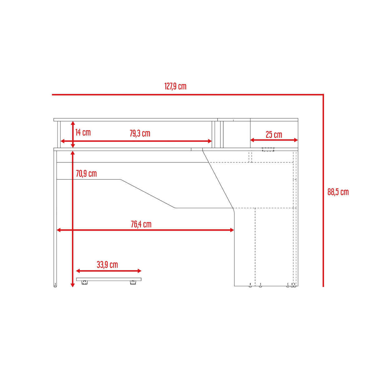 Escritorio Gamer Guma Wengue y Rojo 128x88.5cm sin Cajones - ESCRITORIOS | Bylmo