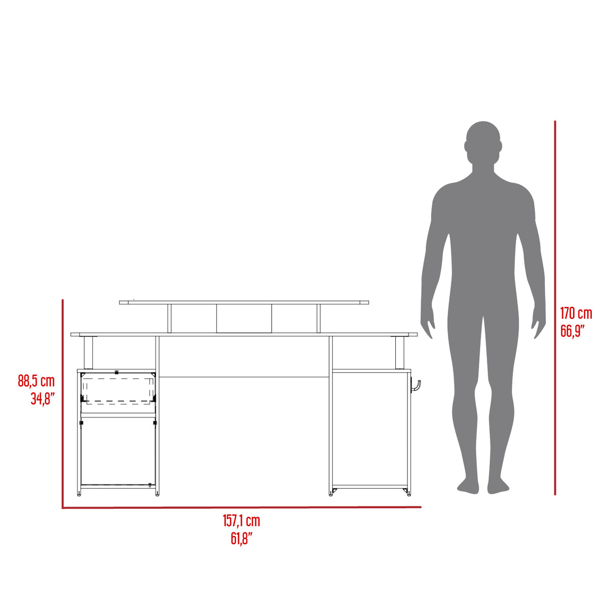 Escritorio Gamer Keria Wengue y Blanco 157x88.5cm con Un Cajón - ESCRITORIOS | Bylmo