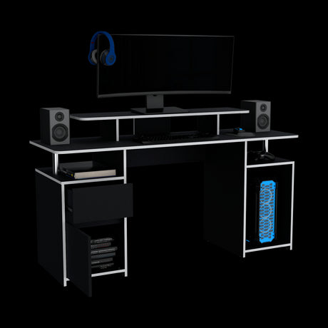 Escritorio Gamer Keria Wengue y Blanco 157x88.5cm con Un Cajón - ESCRITORIOS | Bylmo