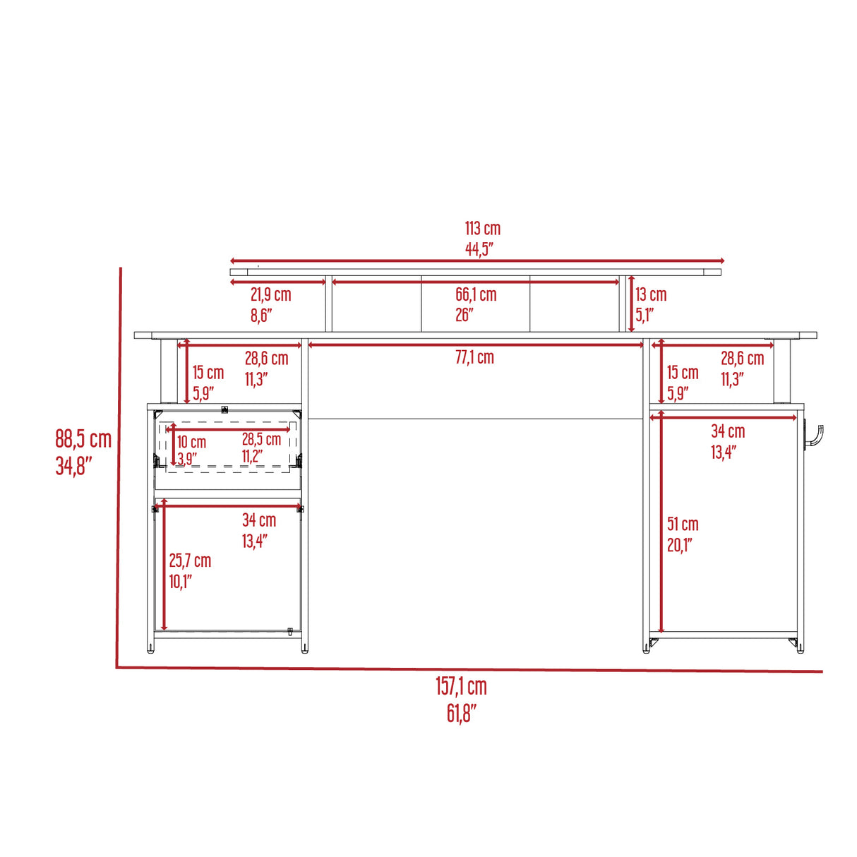 Escritorio Gamer Keria Wengue y Blanco 157x88.5cm con Un Cajón - ESCRITORIOS | Bylmo