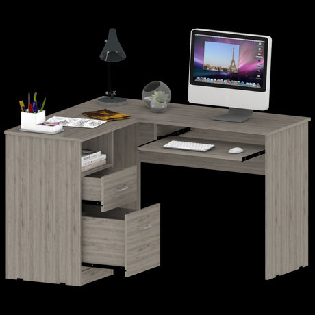 Escritorio Esquinero Mix Ceniza 120.1x77.2cm con Dos Cajones - ESCRITORIOS | Bylmo