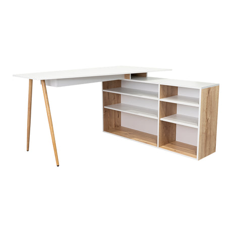 Escritorio Esquinero Singapur Duna y Blanco 130x72.5cm sin Cajones - ESCRITORIOS | Bylmo