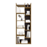 Biblioteca Asimétrica Clover Fresno Europeo y Wengue 60x162cm con OnceCompartimientos - BIBLIOTECAS Y ESTANTERIAS | Bylmo