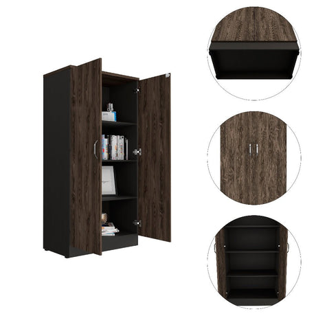Biblioteca Rectangular Home Coñac y Wengue 80x161.4cm con Cuatro Compartimientos y Dos Puertas - BIBLIOTECAS Y ESTANTERIAS | Bylmo