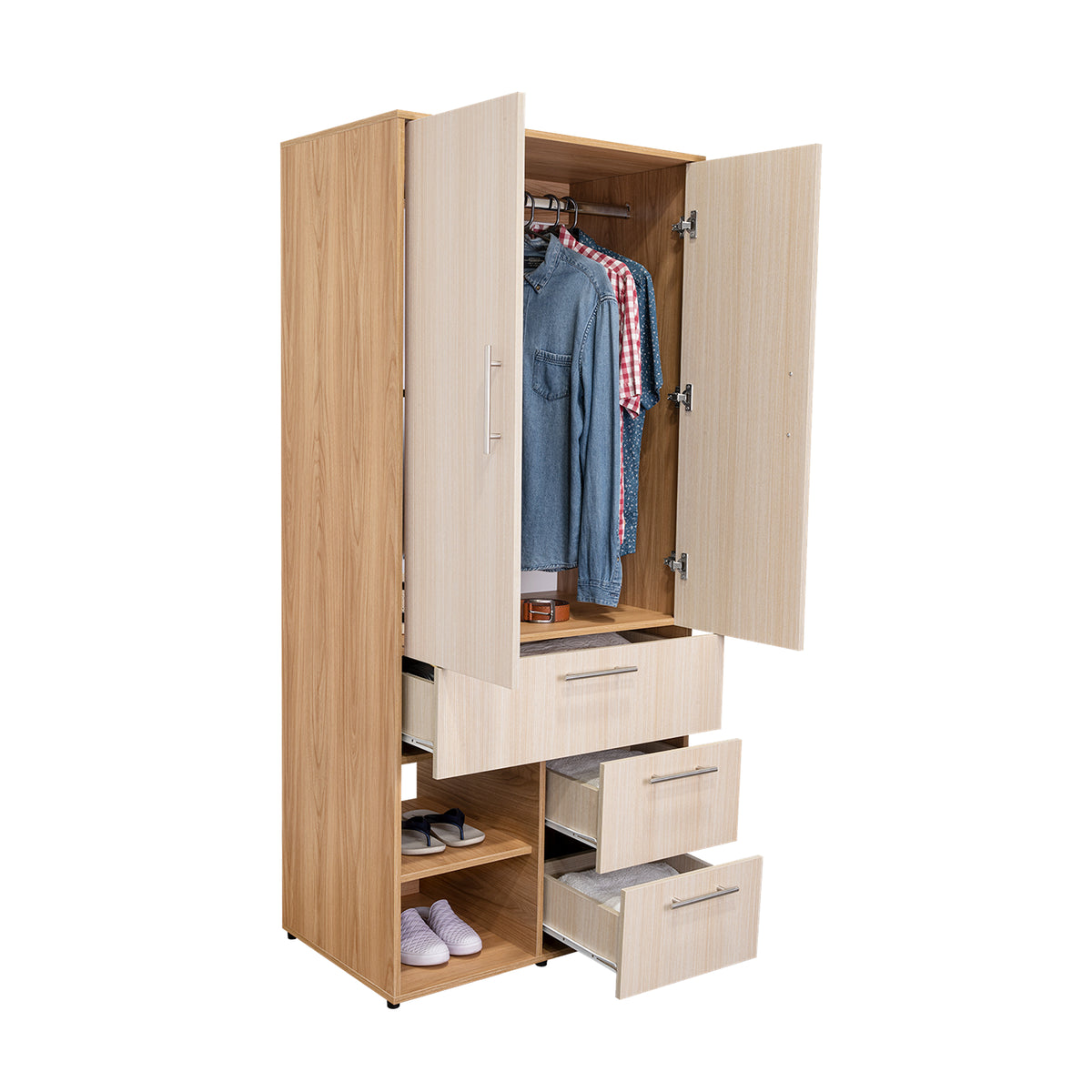 Closet Sevilla Fresno Europeo Mallado 80x180cm Con Tres Cajones y Cinco Compartimientos